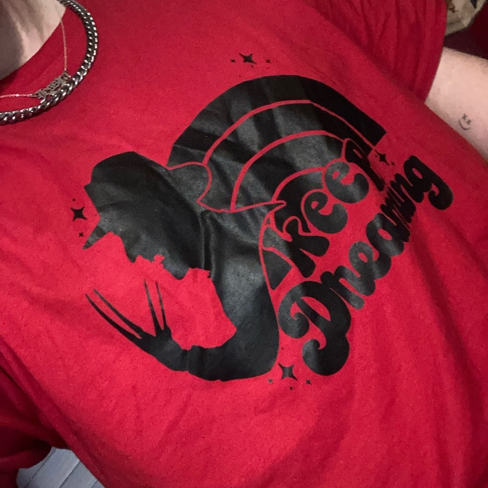 NWT Red with Black Writing Freddie Shirt “Keep Dreaming”